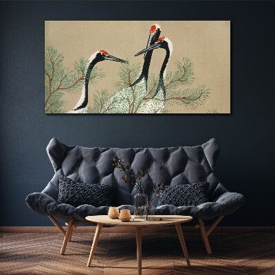 Obraz Canvas „Trzy żurawie wśród sosnowych gałęzi”