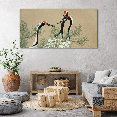 Obraz Canvas „Trzy żurawie wśród sosnowych gałęzi”