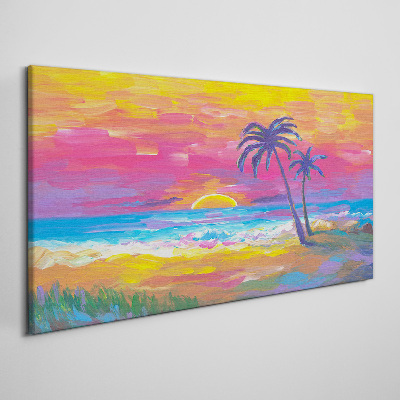 Obraz na Płótnie plaża palmy zachód słońca