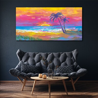 Obraz na Płótnie plaża palmy zachód słońca