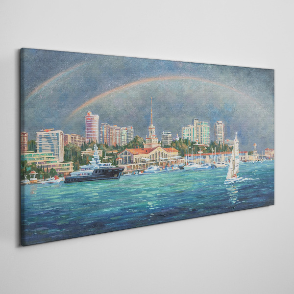 Obraz Canvas Morska panorama z tęczą