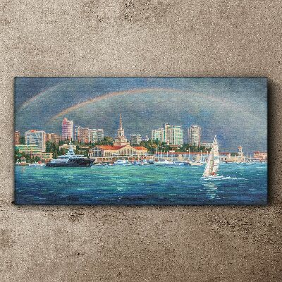Obraz Canvas Morska panorama z tęczą