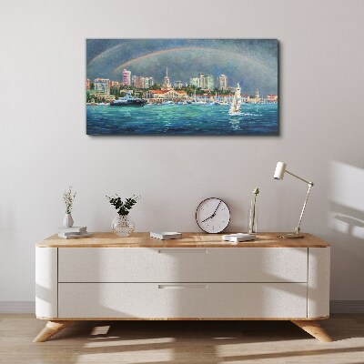 Obraz Canvas Morska panorama z tęczą
