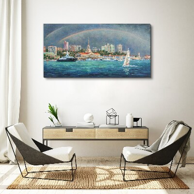 Obraz Canvas Morska panorama z tęczą