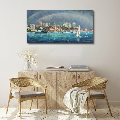Obraz Canvas Morska panorama z tęczą