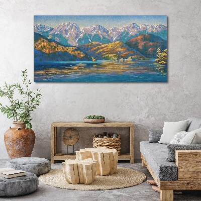 Obraz Canvas Malarstwo góry jezioro drzewa
