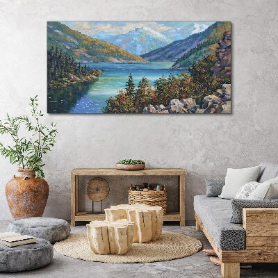 Obraz na Płótnie Malarstwo góry jezioro