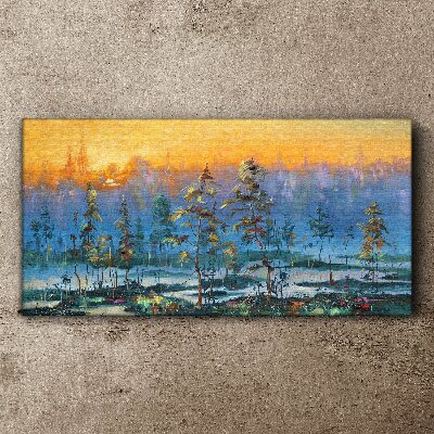 Obraz na Płótnie Malarstwo las zachód słońca