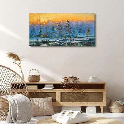 Obraz na Płótnie Malarstwo las zachód słońca
