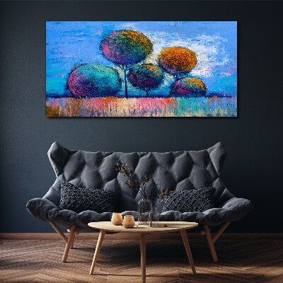Obraz Canvas Kolorowe drzewa na niebieskim tle