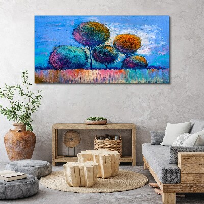 Obraz Canvas Kolorowe drzewa na niebieskim tle
