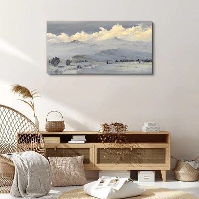 Obraz na Płótnie Malarstwo Zima Góry Chmury