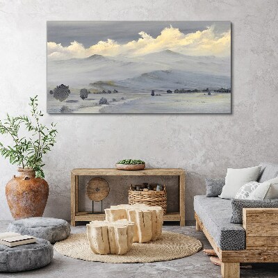 Obraz na Płótnie Malarstwo Zima Góry Chmury