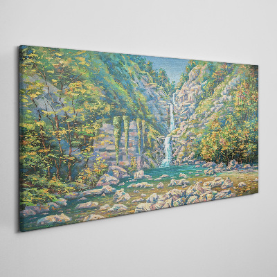 Obraz na Płótnie Malarstwo wodospad drzewa