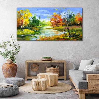 Obraz na Płótnie Malarstwo las rzeka przyroda
