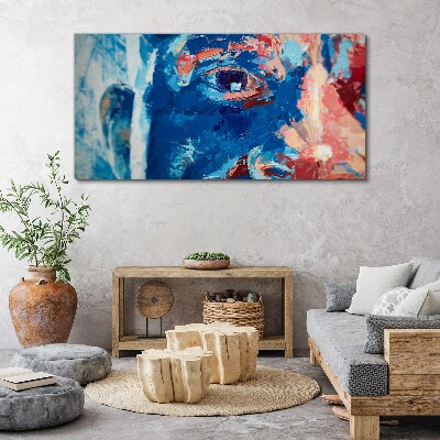 Obraz Canvas Intensywna Twarz w Niebieskich Odcieniach