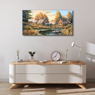 Obraz Canvas Malarstwo chaty las przyroda