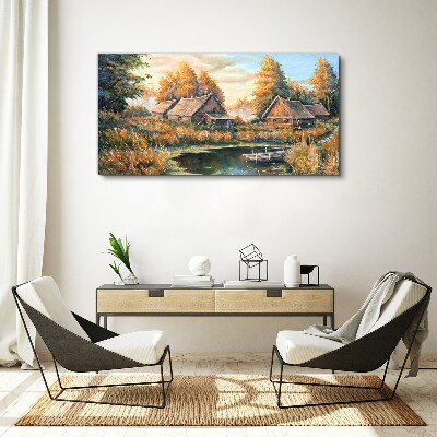 Obraz Canvas Malarstwo chaty las przyroda