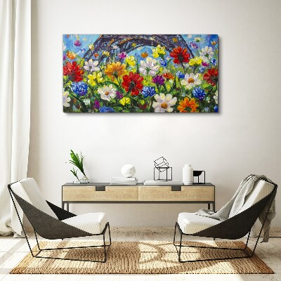 Obraz Canvas Kwiatowy pejzaż z Wieżą Eiffla