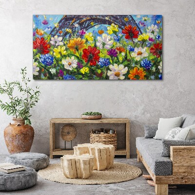 Obraz Canvas Kwiatowy pejzaż z Wieżą Eiffla