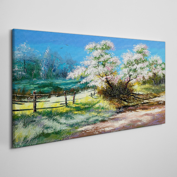 Obraz Canvas Wiosenny pejzaż z kwitnącymi drzewami