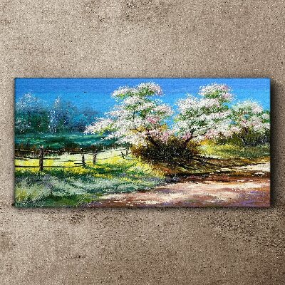 Obraz Canvas Wiosenny pejzaż z kwitnącymi drzewami