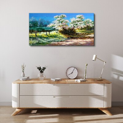 Obraz Canvas Wiosenny pejzaż z kwitnącymi drzewami
