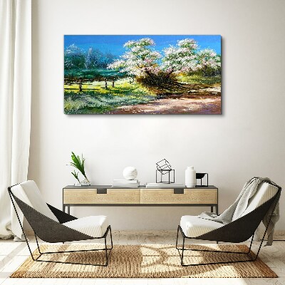 Obraz Canvas Wiosenny pejzaż z kwitnącymi drzewami