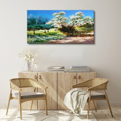 Obraz Canvas Wiosenny pejzaż z kwitnącymi drzewami