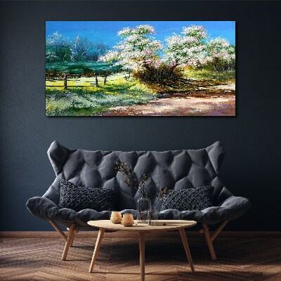 Obraz Canvas Wiosenny pejzaż z kwitnącymi drzewami