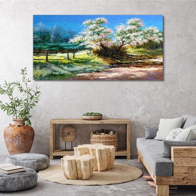 Obraz Canvas Wiosenny pejzaż z kwitnącymi drzewami