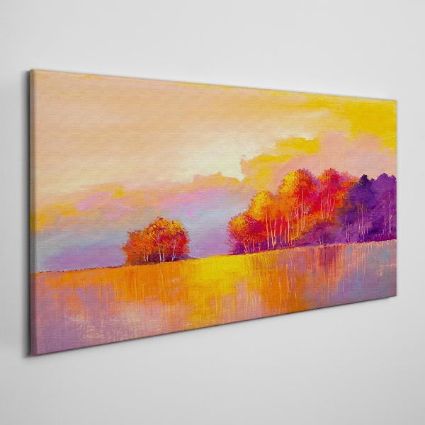 Obraz Canvas Kolorowy zachód słońca nad łąką