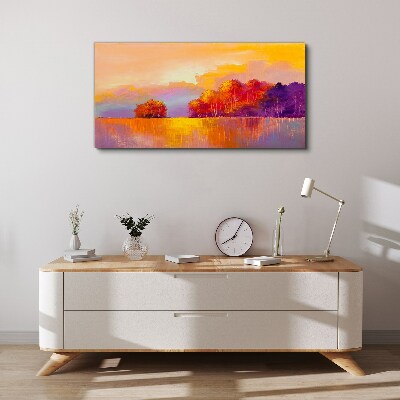 Obraz Canvas Kolorowy zachód słońca nad łąką