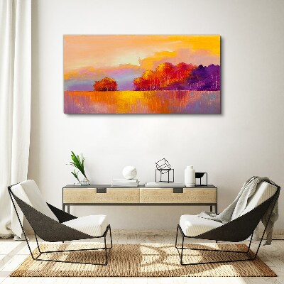 Obraz Canvas Kolorowy zachód słońca nad łąką