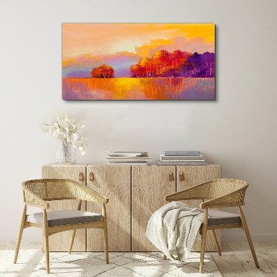 Obraz Canvas Kolorowy zachód słońca nad łąką