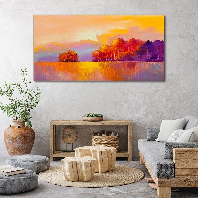 Obraz Canvas Kolorowy zachód słońca nad łąką