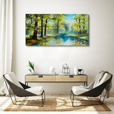 Obraz Canvas malarstwo las rzeka przyroda