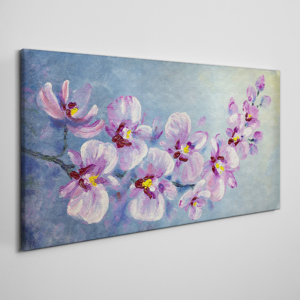 Obraz Canvas Kwiatowe orchidee na niebieskim tle