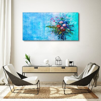 Obraz Canvas Kwiatowa kompozycja na niebieskim tle