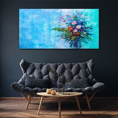 Obraz Canvas Kwiatowa kompozycja na niebieskim tle