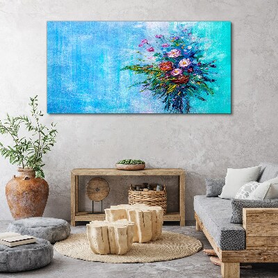 Obraz Canvas Kwiatowa kompozycja na niebieskim tle