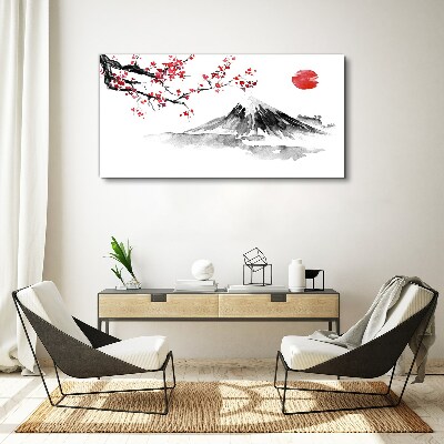 Obraz Canvas Kwitnąca wiśnia i górski pejzaż