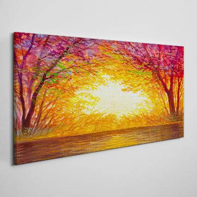 Obraz Canvas Zachód słońca w kolorowym lesie