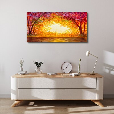 Obraz Canvas Zachód słońca w kolorowym lesie