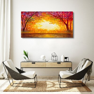 Obraz Canvas Zachód słońca w kolorowym lesie