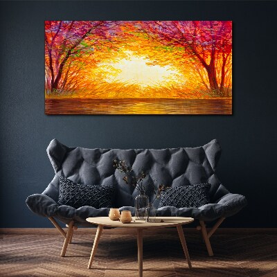 Obraz Canvas Zachód słońca w kolorowym lesie