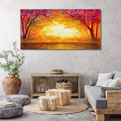 Obraz Canvas Zachód słońca w kolorowym lesie