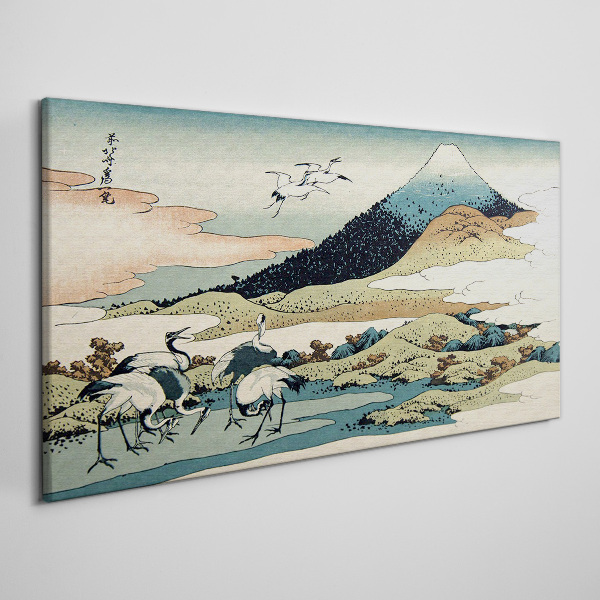 Obraz Canvas Cranes by a Mountain
