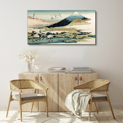 Obraz Canvas Cranes by a Mountain