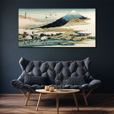Obraz Canvas Cranes by a Mountain